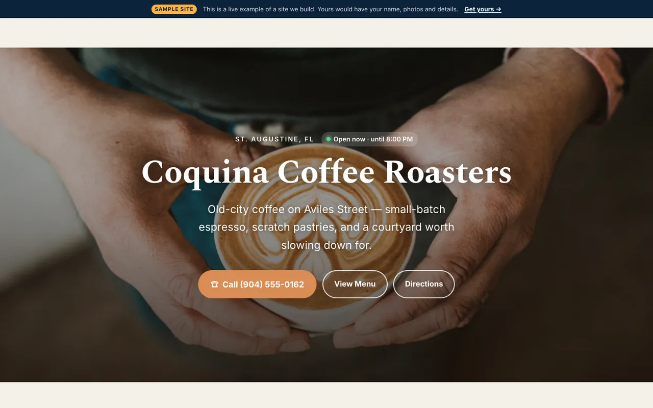 Launch-tier restaurant & café sample website by Azuvyn