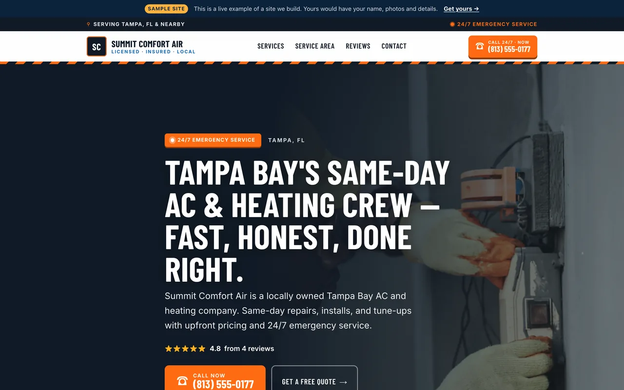 Top of the Launch-tier home services sample site built by Azuvyn